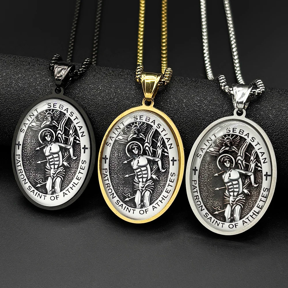 St. Sebastian Medal Pendant Necklace — Gold-Tone