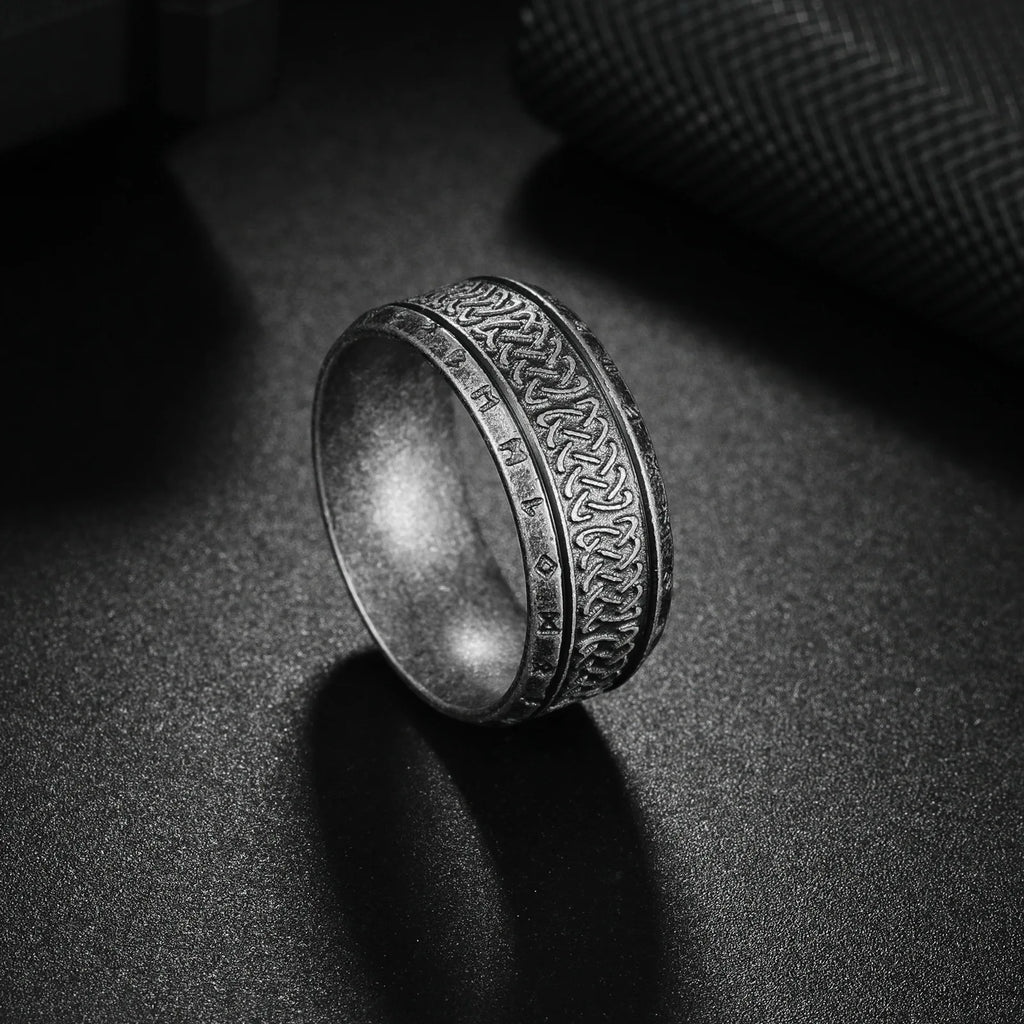 Antique Rune Pattern Engraved Stainless Steel Ring for Men Viking Punk Gothic Edgy Jewelry Mystic Biker Accessories