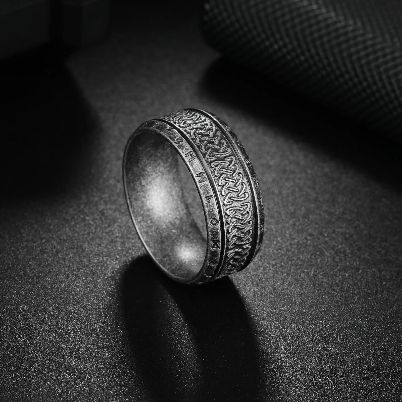 Antique Rune Pattern Engraved Stainless Steel Ring for Men Viking Punk Gothic Edgy Jewelry Mystic Biker Accessories