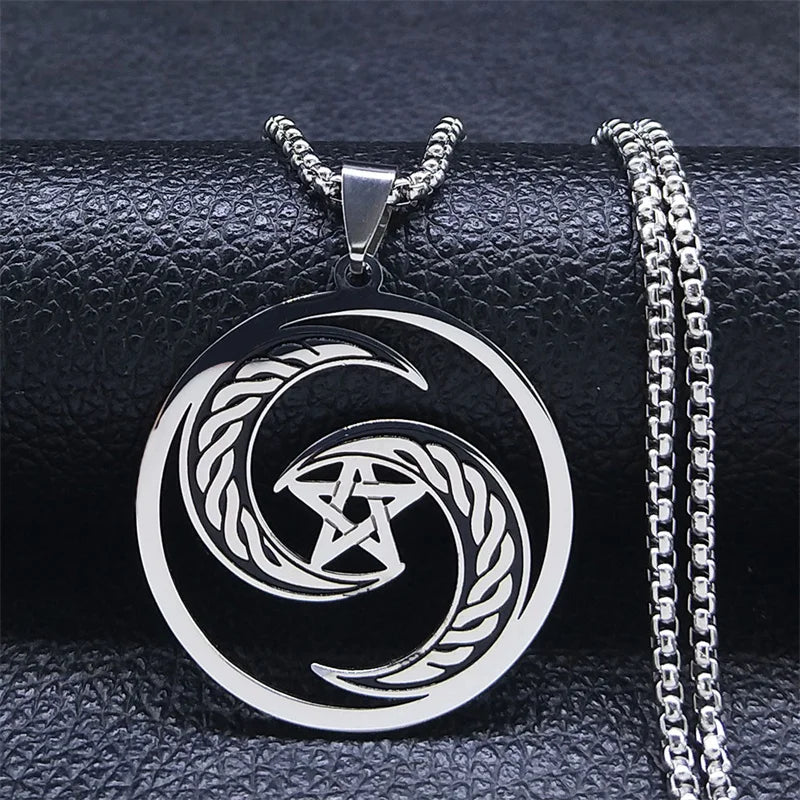 Witchcraft Celtic Witch Knot Pendant Necklace for Women Men Stainless Steel Slavic Protection Amulet Jewelry nudo de