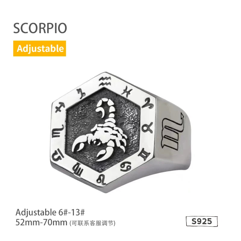 925 Sterling Silver Zodiac Sign Ring for Men Adjustable Aries Minimalist Personalized Gift for Boyfriend