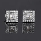 Silver Iced Out Square Stud Earrings CZ