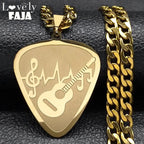Guitar Pick Gold Pendant Necklace — Stainless Steel