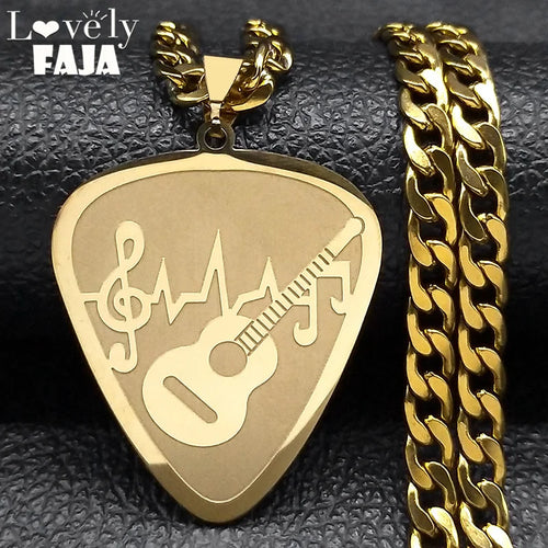 Guitar Pick Gold Pendant Necklace — Stainless Steel