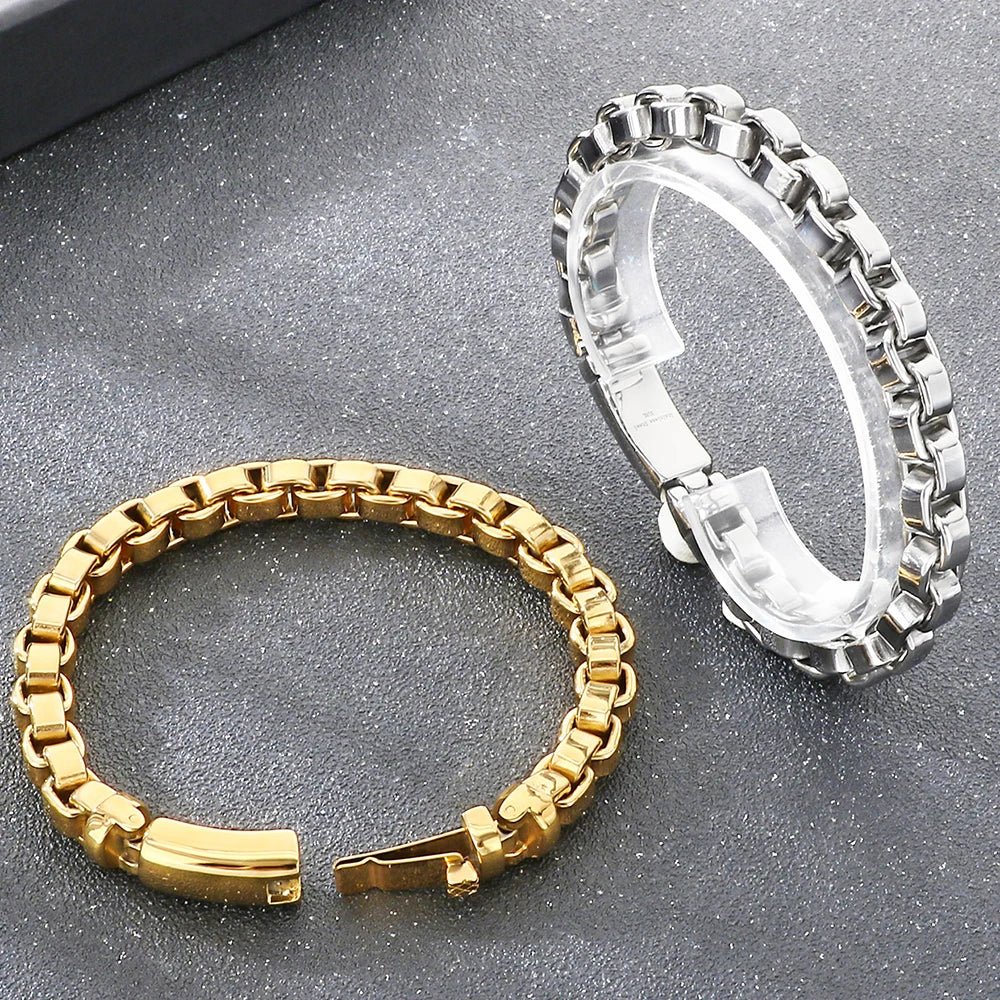 Vintage Cool 316L Stainless Steel Bracelet for Man 8MM Width Box Link Chain Cuff Bangle Classy Mens Boys Birthday