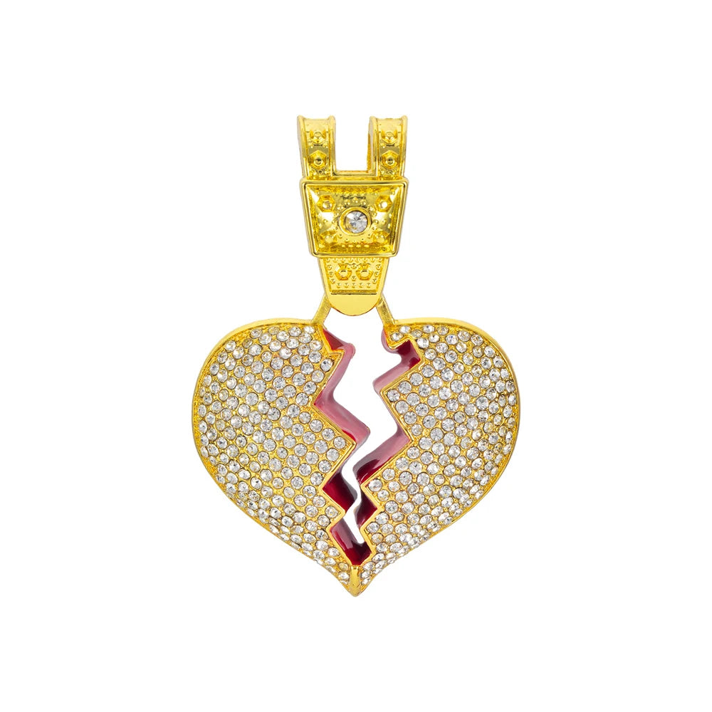Men Hip Hop Heart Broke Pendant Necklace13mm Miami Cuban Chain HipHop Iced Out Bling Broken Heart Necklace Fashion Charm Jewelry