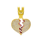 Men Hip Hop Heart Broke Pendant Necklace13mm Miami Cuban Chain HipHop Iced Out Bling Broken Heart Necklace Fashion Charm Jewelry
