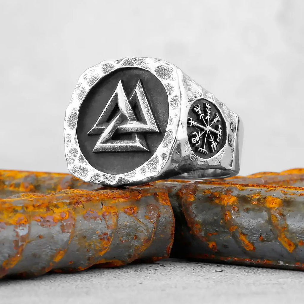 Vintage Stainless Steel Viking Amulet Ring Norse Compass Runes Men and Women Rings Teens Multi Style Jewelry Boyfriend
