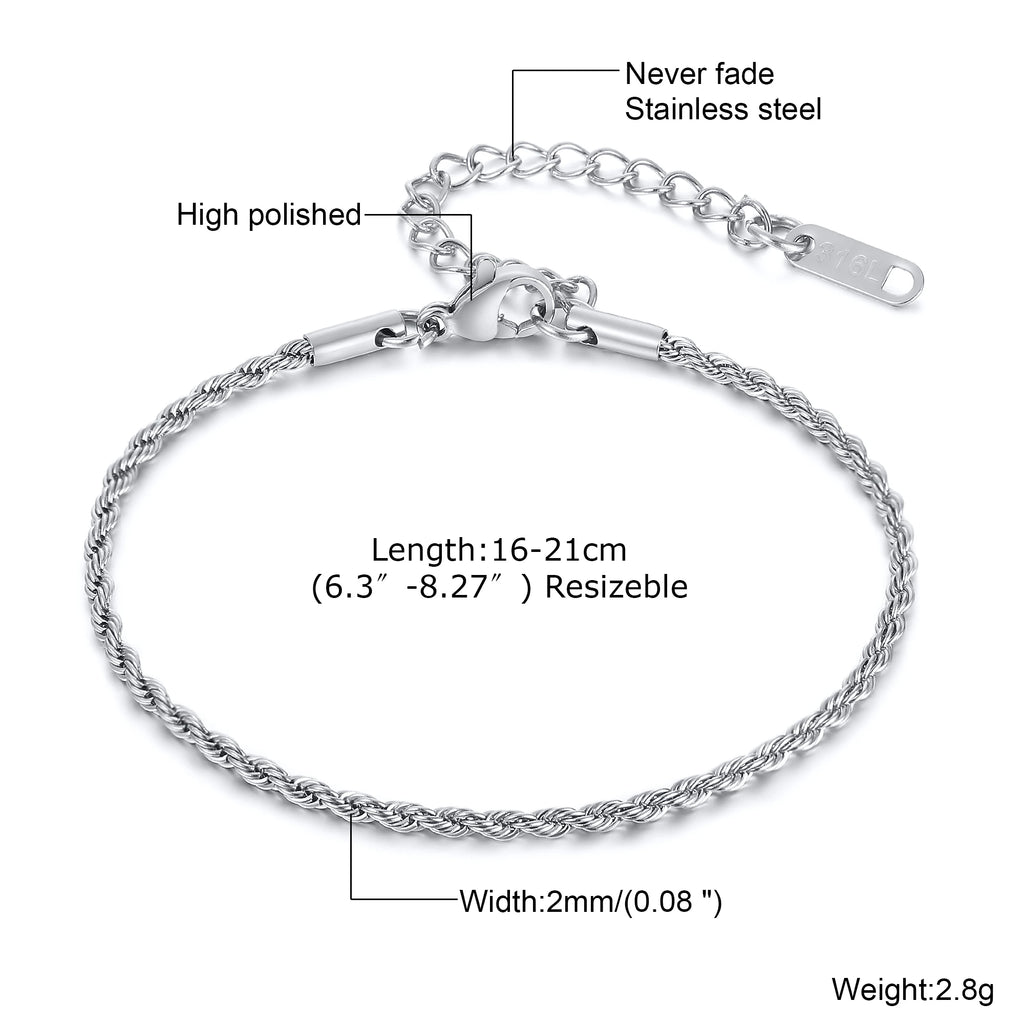 Gold Rope Chain Bracelet 5mm — Stainless Steel