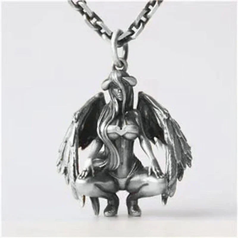 Delicate Antique Silver Color Seraph Prayer Good Luck Necklace Pendant Men Women Anniversary Amulet Jewelry Gift