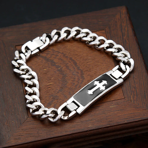 Cross Cuban Chain Bracelet — Stainless Steel