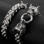 Gothic Double Wolf Heads On Hand Bands Bracelet For Men Stainless Steel Viking Jewelry Men's Bracelets With Spring Ring