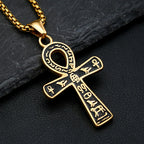Vintage Punk Anka Cross Pendant Stainless Steel Egyptian Necklaces For Men Women Unique Rune Amulet Jewelry Gifts