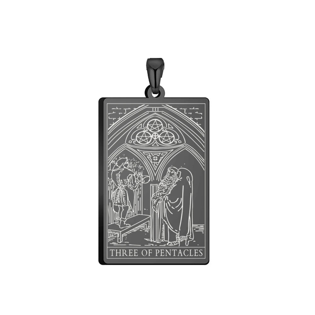 Dawapara Pentacles Tarot Card Pendant for Necklace Stainless Steel Golden Black Jewelry Accessories Charms Pendants