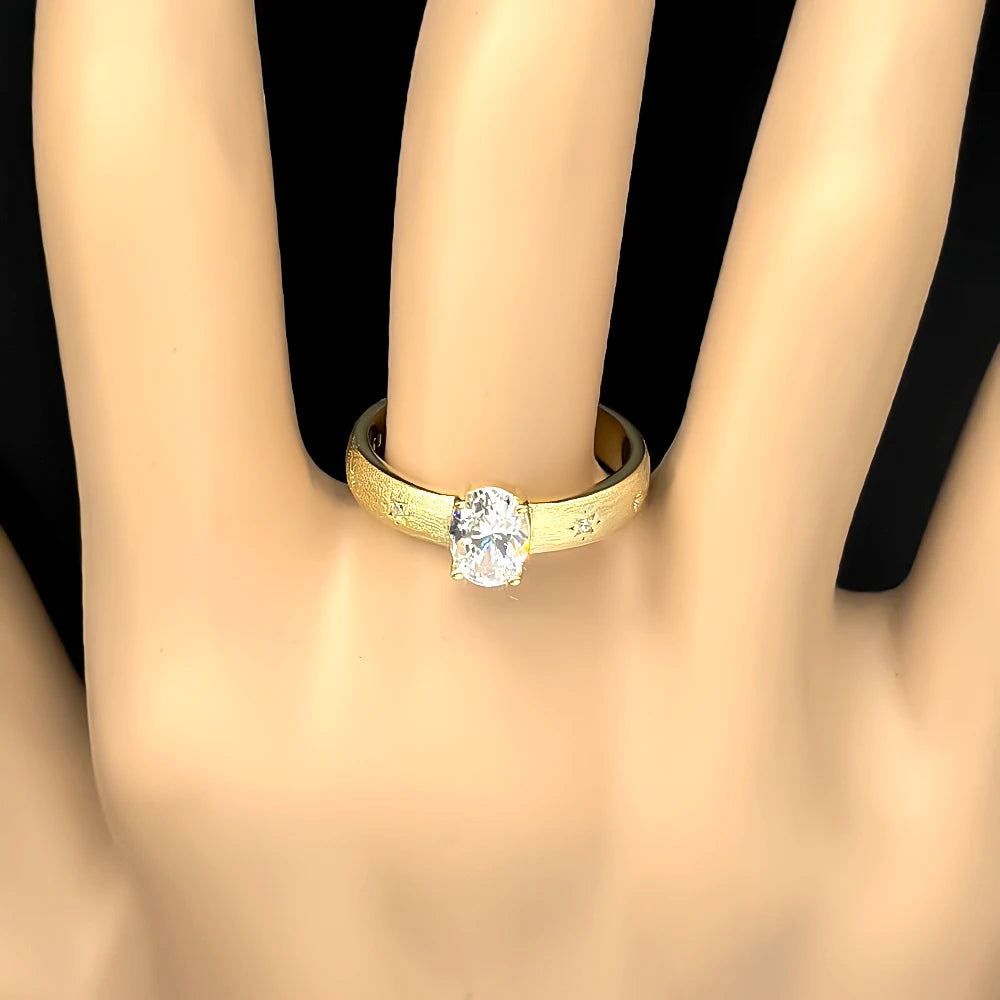 Two-Tone Ring Sterling Zircons Set Matte