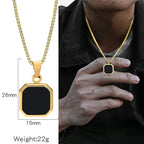 Simple Men Stainless Steel Pendant Necklace Retro Square Black Shell Figaro Chain Necklace Fashion Jewelry Trend Accessories