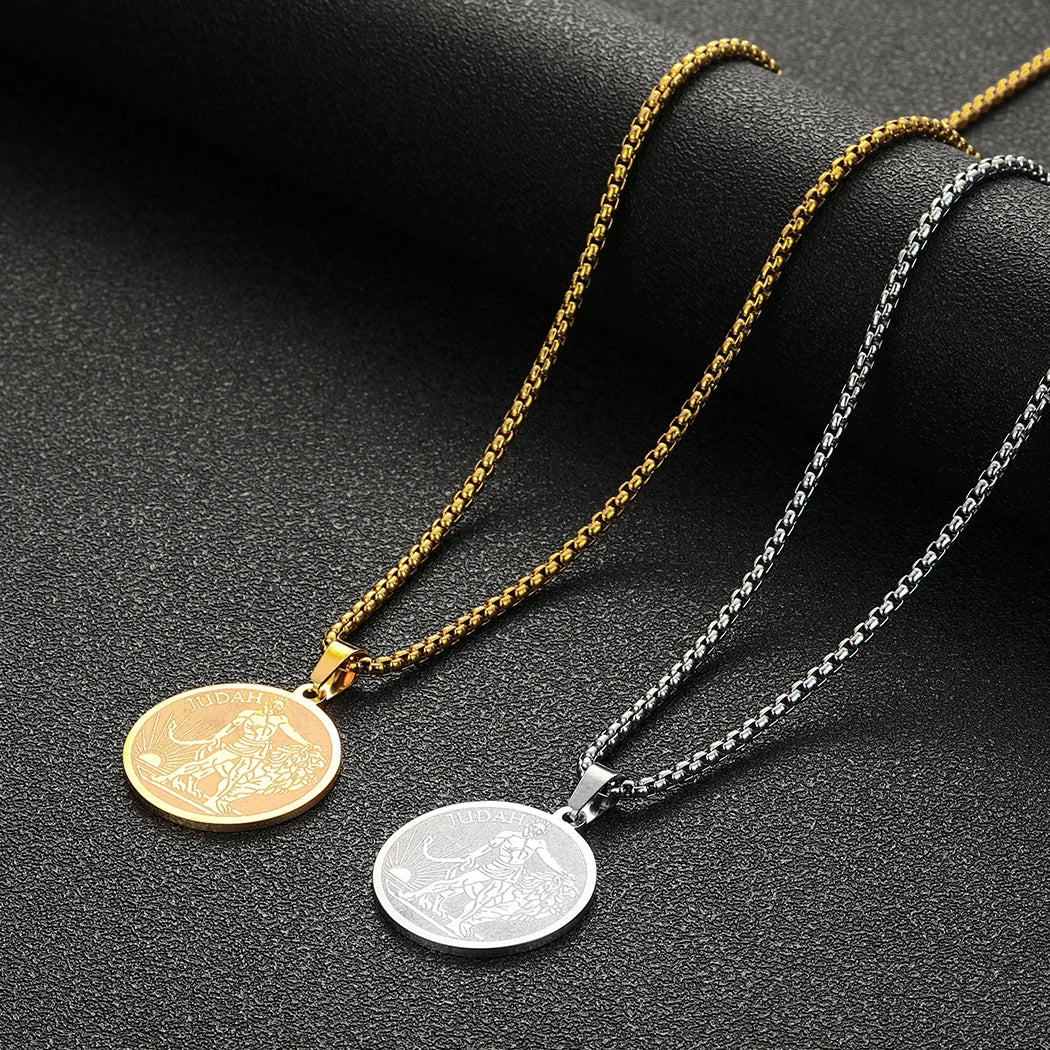 Lion of Judah Coin Pendant Necklace