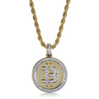 Gold Iced Out Bitcoin Pendant Necklace CZ