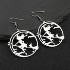 Bat Silver Earrings Goth Magic Cartoon Witch Broom