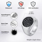 Men Signet Ring, Stainless Steel Paved Black Cubic Zirconia Band Punk Hip Hop Finger Jewelry Gift for Male Party Daily