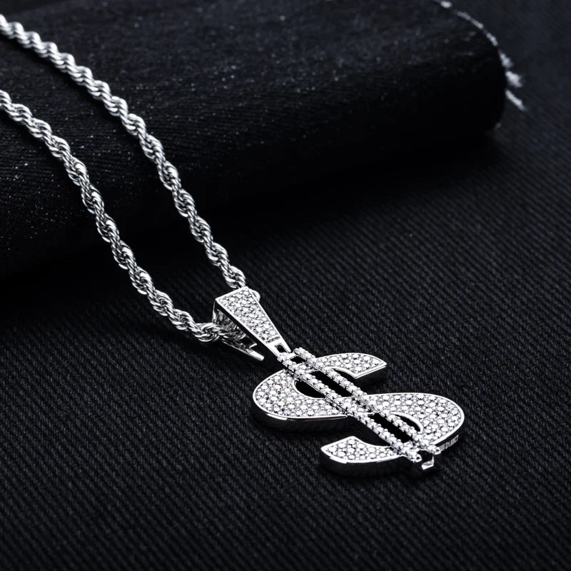 Iced Out Dollar Pendant — 925 Silver
