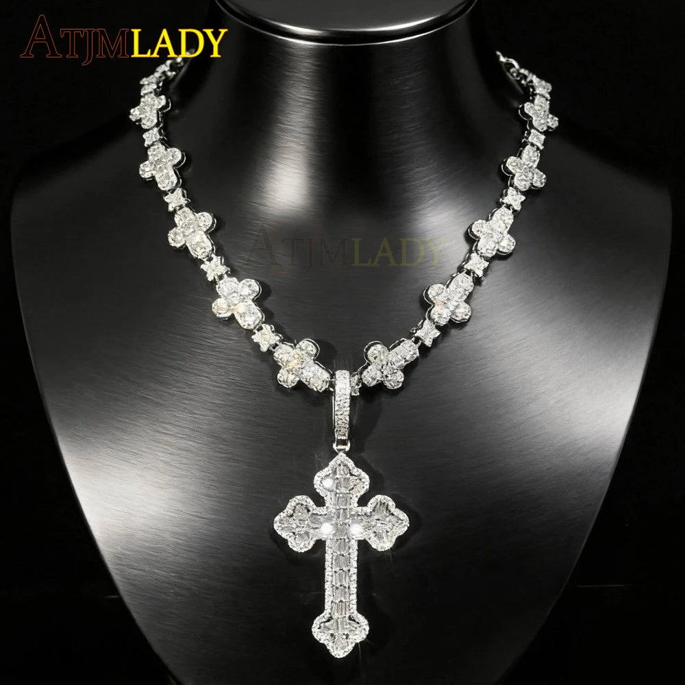 2026 New Iced Out Cross Pendant Necklace For Women Men Star Link Chain Praying Hands Bling CZ Charm Fashion Hip Hop Jewelry