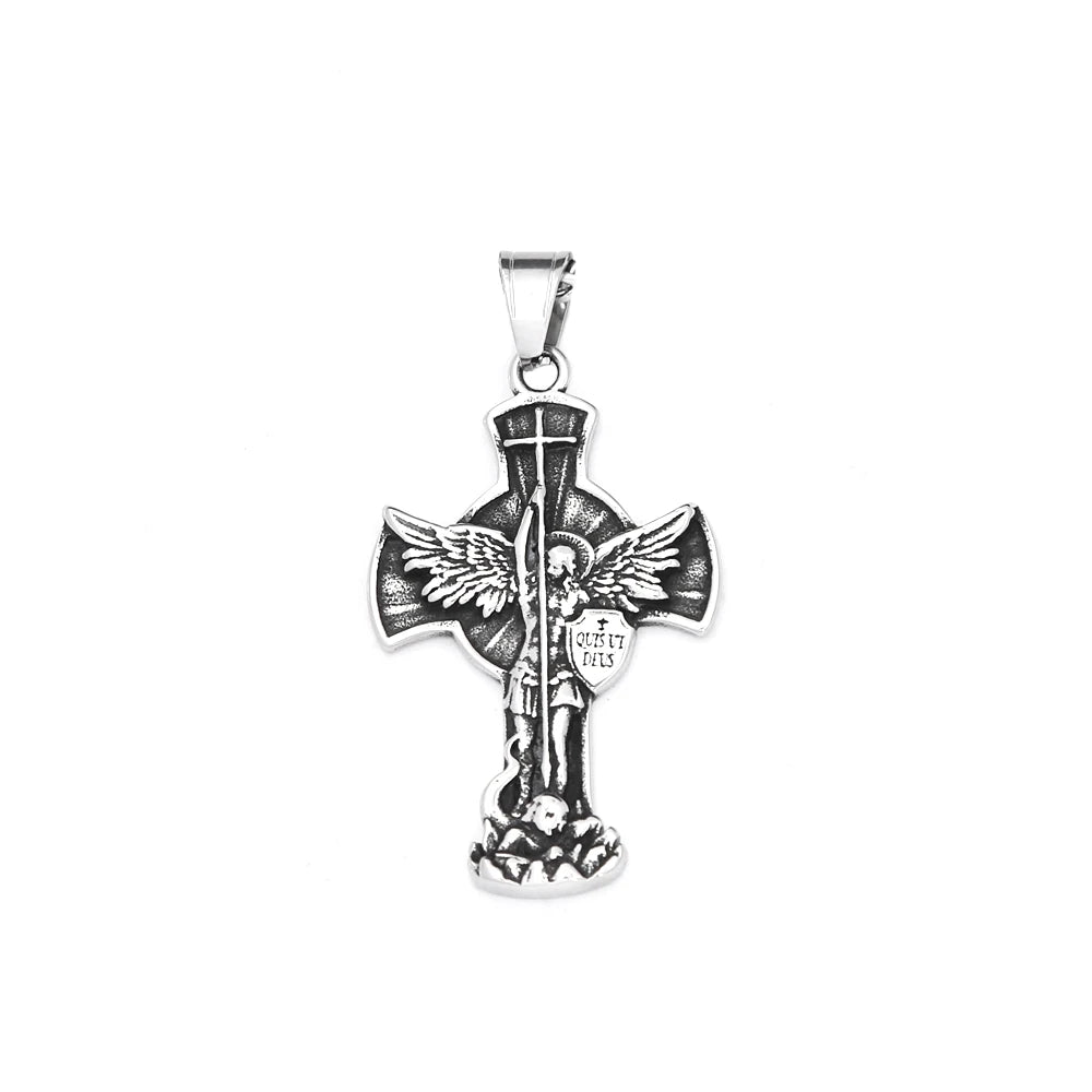 Archangel Wing Cross Stainless Steel Pendant Necklace
