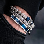3pcs Set Men Bracelet Stainless Steel Rope Bangles Men Skull Bracelets with Tigereye Natural Stone Gift Accessories