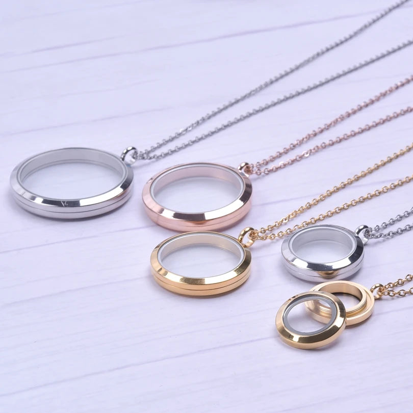 Round Pendant Necklace Locket Charm Stainless Steel Necklaces For Women Men Jewelry Chain Around Neck Necklace Decoration Gifts
