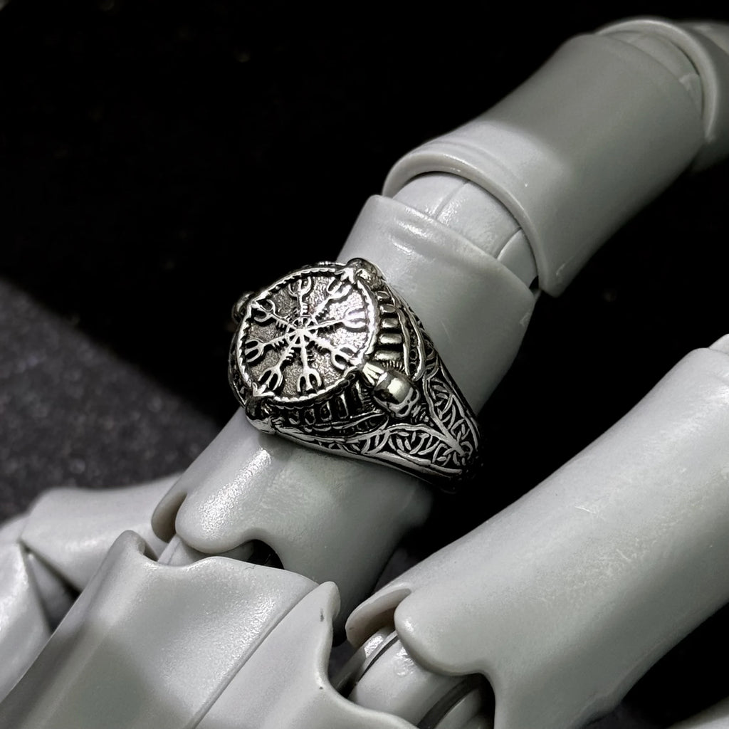 Vegvisir Viking Compass Ring, Silver-Tone — Copper Alloy