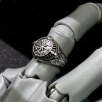 Vegvisir Viking Compass Ring, Silver-Tone — Copper Alloy