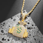 Gold Iced Out Money Bag Pendant Rope Chain