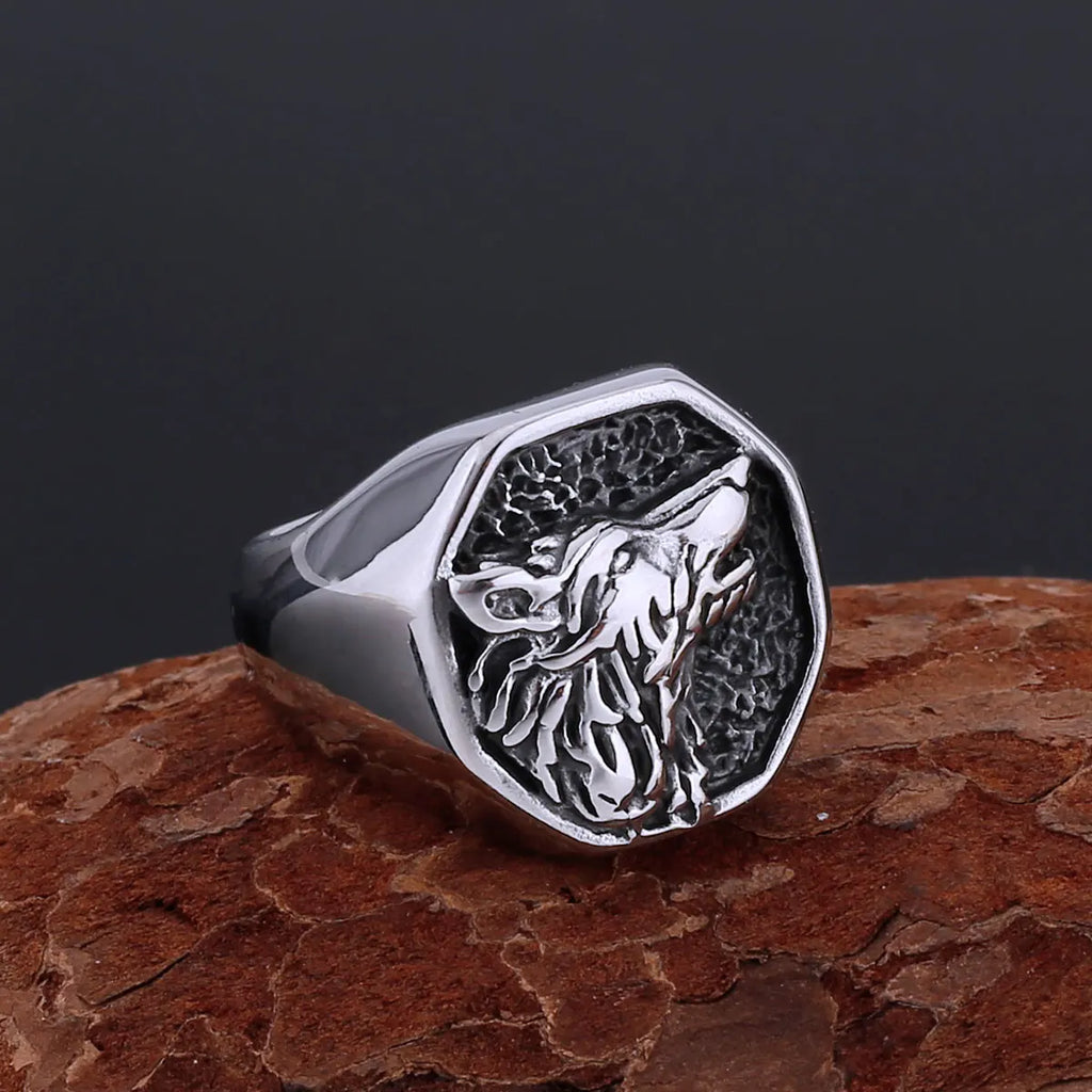 Stainless Steel Polishing Gold Color Wolf Head Ring Nordic Vikings Giant Animal Fenrir Masculine Men Finger Jewelry
