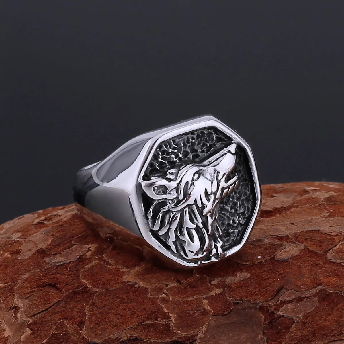 Stainless Steel Polishing Gold Color Wolf Head Ring Nordic Vikings Giant Animal Fenrir Masculine Men Finger Jewelry