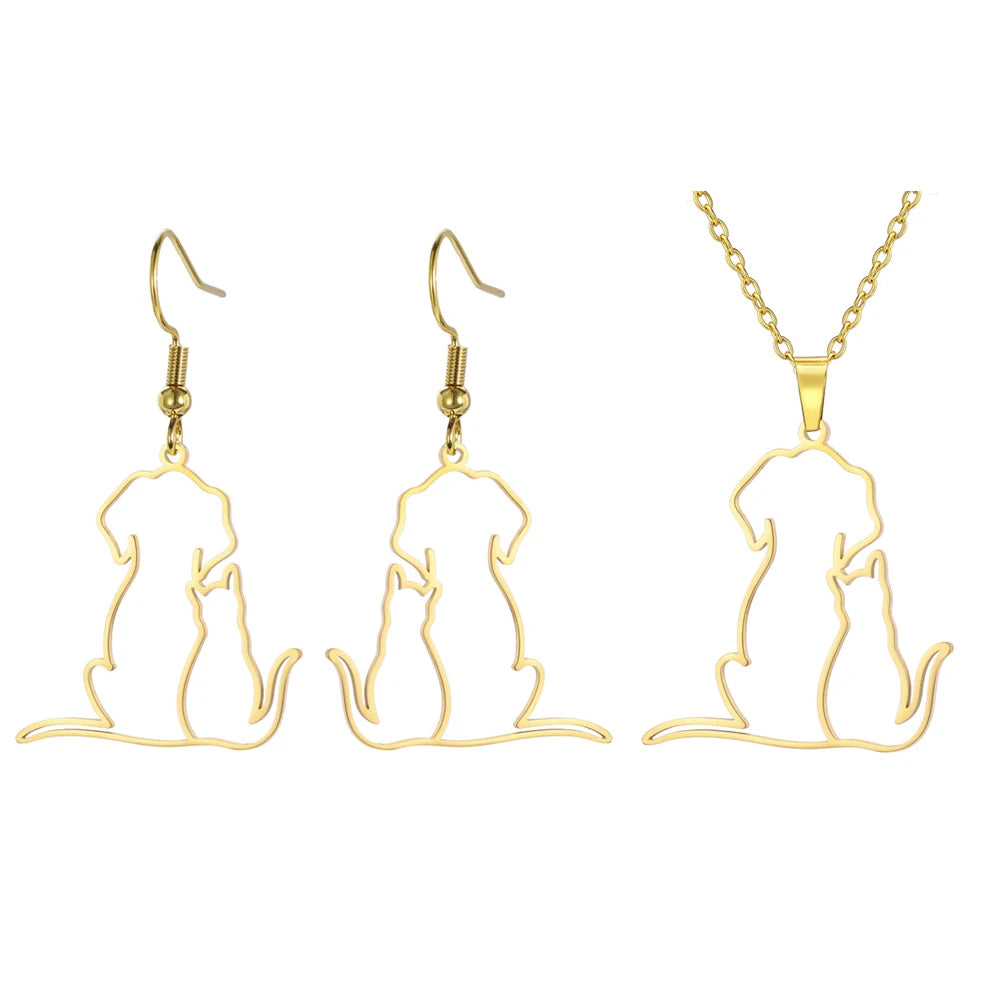My Shape Hugging Puppy Kitten Necklace for Women Stainless Steel Pendant Chain Animal Cat Dog Jewelry Pets Lovers Gifts