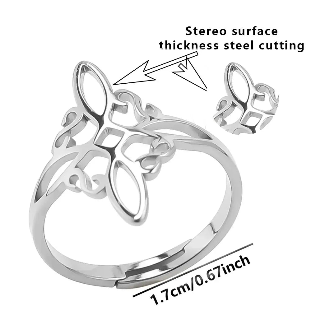 YILUOCD Witchcraft Stainless Steel Open Ring Supernatural Witch Knot Rings For Women Wiccan Cross Protection Amulet
