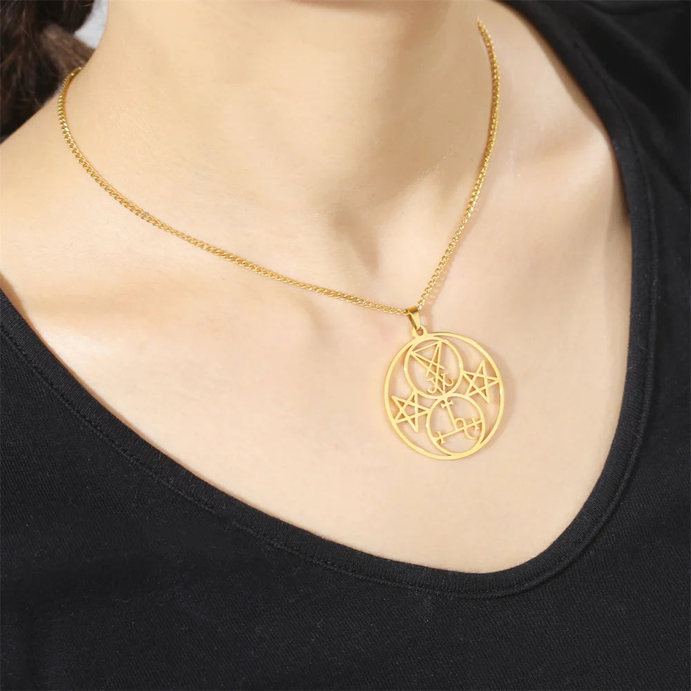 Sigil of Lucifer Lilith Seal Pendant Necklace — Stainless Steel