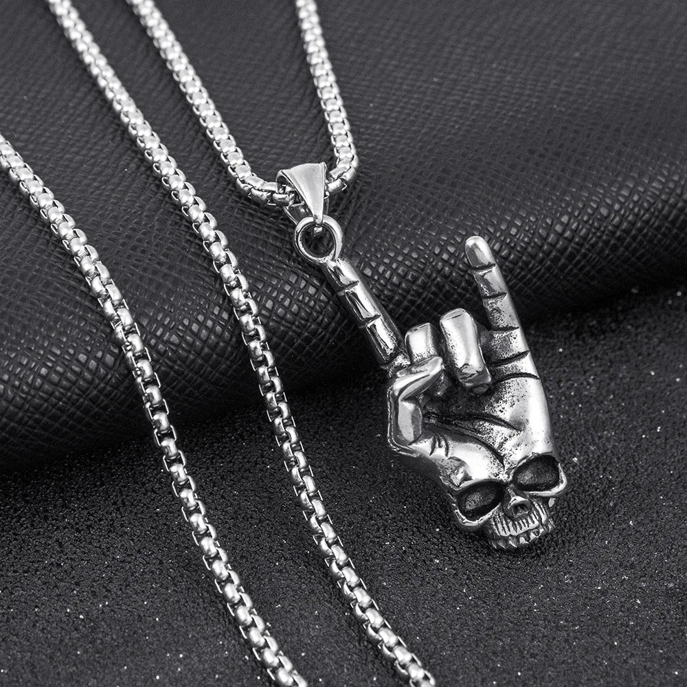 Silver Skull Love You Pendant Necklace Statement