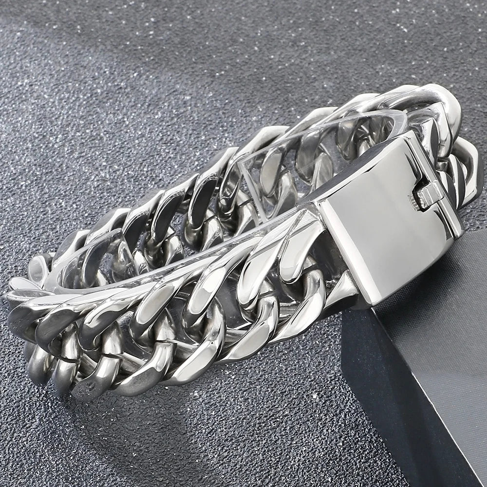 Classic Bracelet Men's 18MM Width Brushed Matte 316L Stainless Steel Curb Cuban Link Chain Man Bracelets Male Jewelry