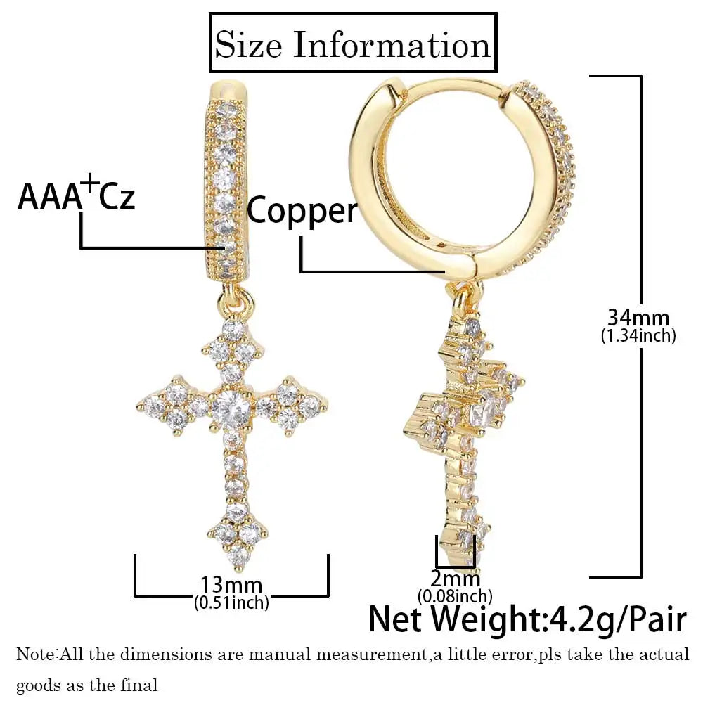 Iced Out Cross Lightning Stud Earrings
