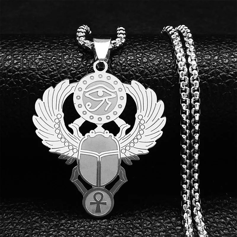 Egyptian Scarab Eye of Ra Horus Symbol Necklaces Stainless Steel Gold Color Ankh Key Of Life Necklace Jewelry collares