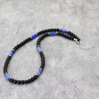 Unique Natural Stone Necklace For Men 19 Inches Short Choker Stainless Steel Buckle Square Tiger Eyes Beads Cycling Accessories