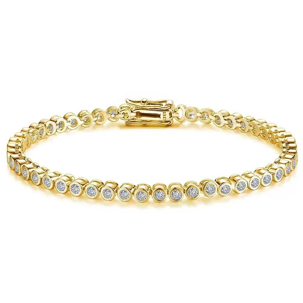 GRA Certified 2mm Moissanite Tennis Bracelet for Women Man 925 Sterling Silver Plated 18k Gold Round Bubble Diamond Bracelets