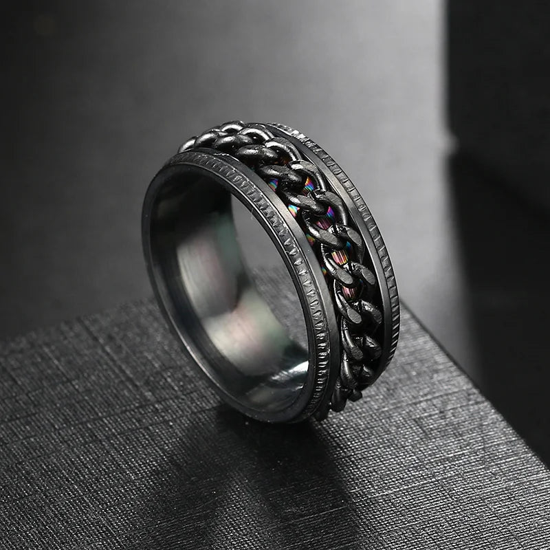 Anxiety Fidget Rings For Men Spining Titanium Stainless Steel Colorfully Spinner Rotatable Chain Jewelry Rotating Rings