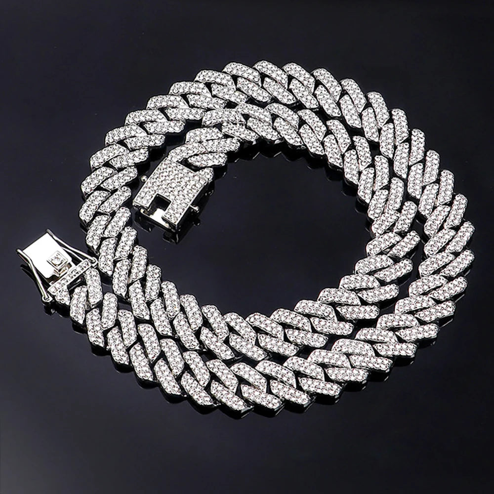 Iced Out Cuban Link Chain Necklace 14mm — Two-Tone