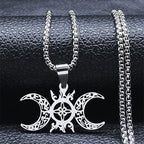 Wicca Celtic Knot Triple Moon Goddess Necklace Stainless Steel Gold Color Witch Amulet Chain Necklaces Pagan Jewelry