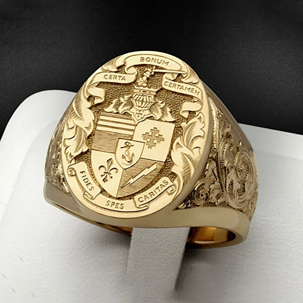 2026 Popular 925 Silver Plated 18k Gold Retro Carved Godfather Ring, High-end Men's Engagement Wedding Ring
