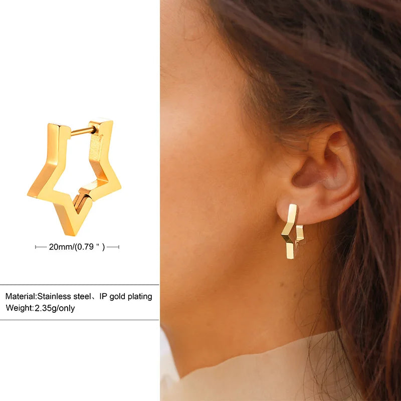 Geometric Octagon Hoop Earrings — Stainless Steel