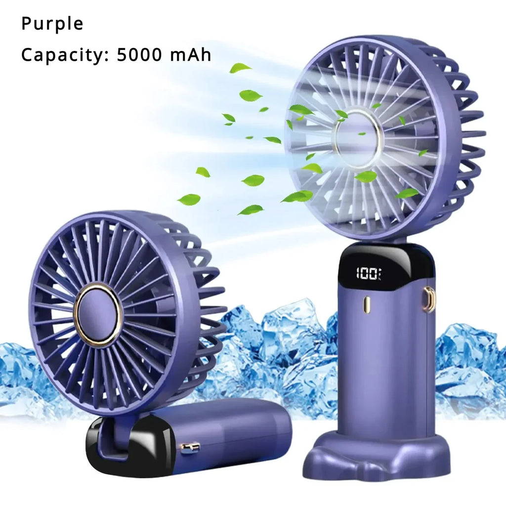 5000mAh Portable Fan Rechargeable 90° Foldable 5 Speed Mini Air Conditioner Small Fan Air Cooler with LED Digital