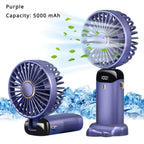 5000mAh Portable Fan Rechargeable 90° Foldable 5 Speed Mini Air Conditioner Small Fan Air Cooler with LED Digital
